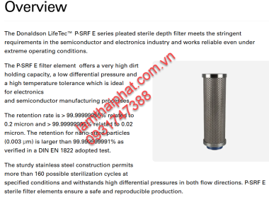 Lọc tiệt trùng Donaldson LifeTec™ P-SRF E | 0931747388