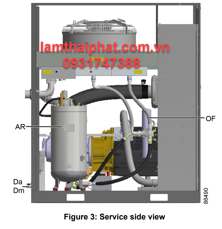 Máy nén khí Atlascopco G75 - Mặt hông máy